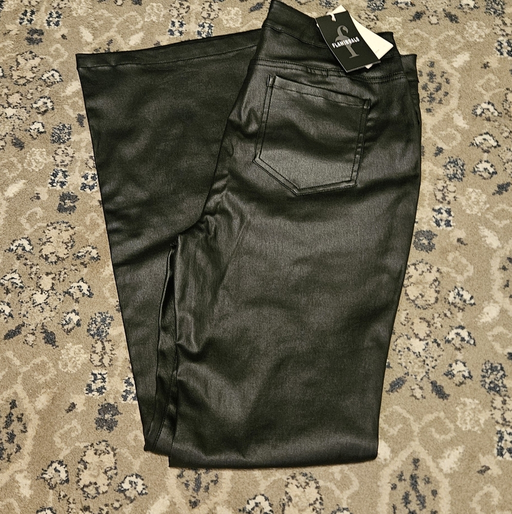 PU Leather solid high waist black Pants